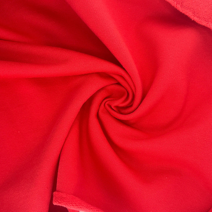 Organic Red Cotton Fleece  Medium Weight | 350 GSM/ 12 OZ Knit Sweatshirt Fabric By The Yard