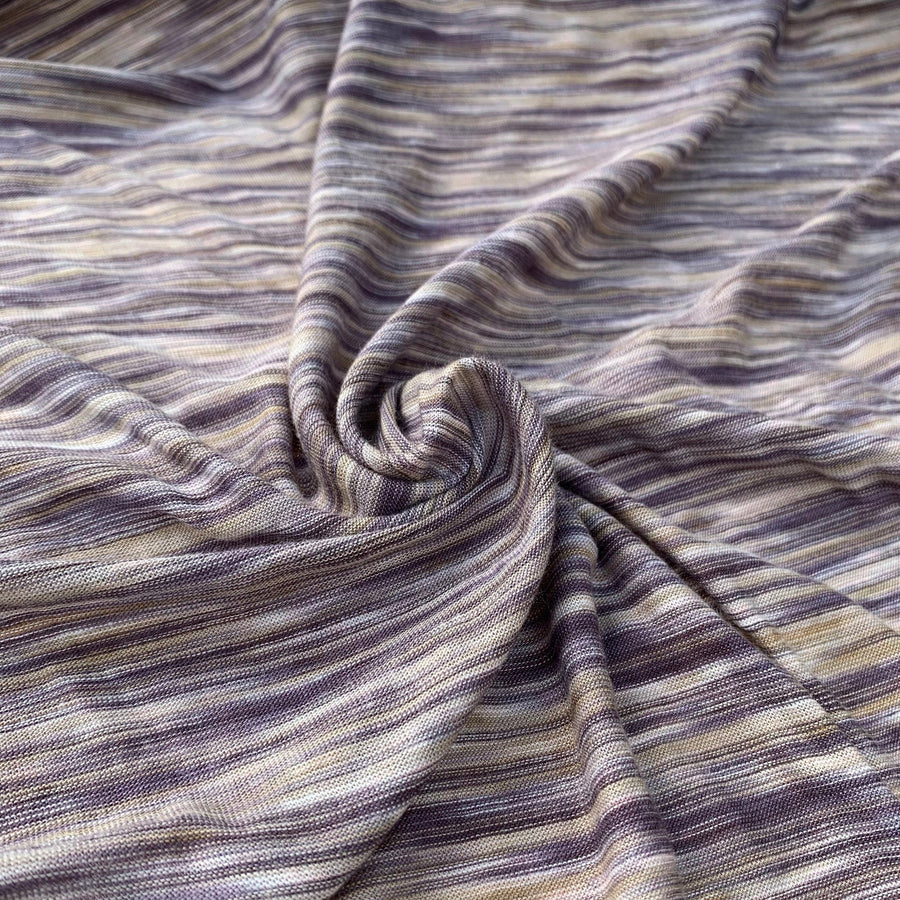 Gray, Yellow, & Purple Striped 100% Bamboo Dyed Knit Fabric By the Yard 66″