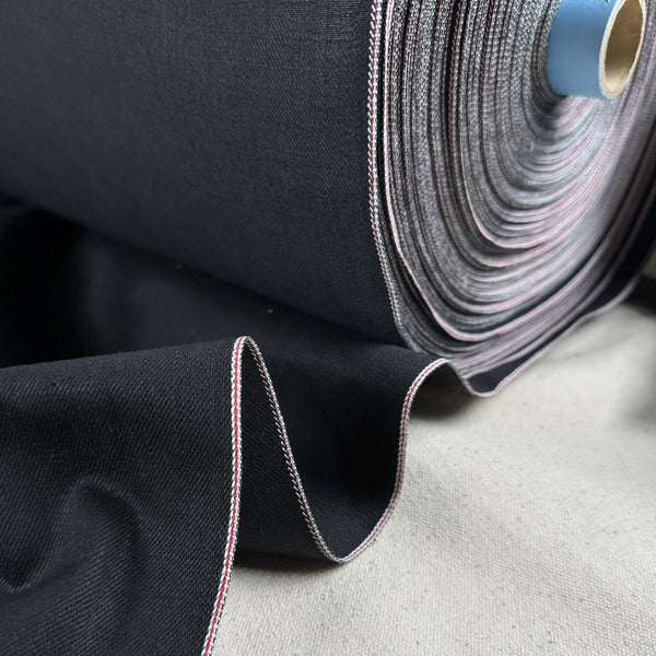 Black Selvedge Denim | Woven Fabric by the Yard | 470 GSM/14 oz Denim