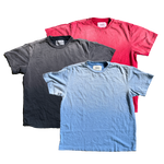 Sprayed and Washed 20' Single Slub KBM T-Shirt in Baby Blue, Washed Cherry, and Washed Black