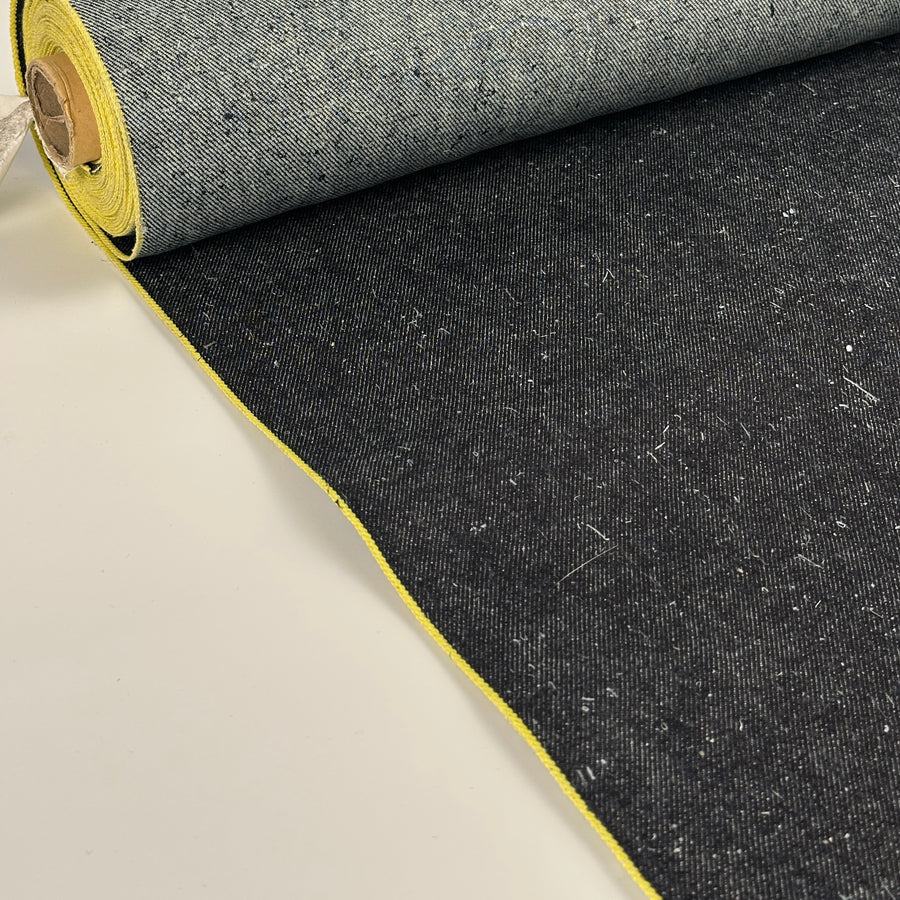 Indigo nep selvedge denim roll with yellow ID