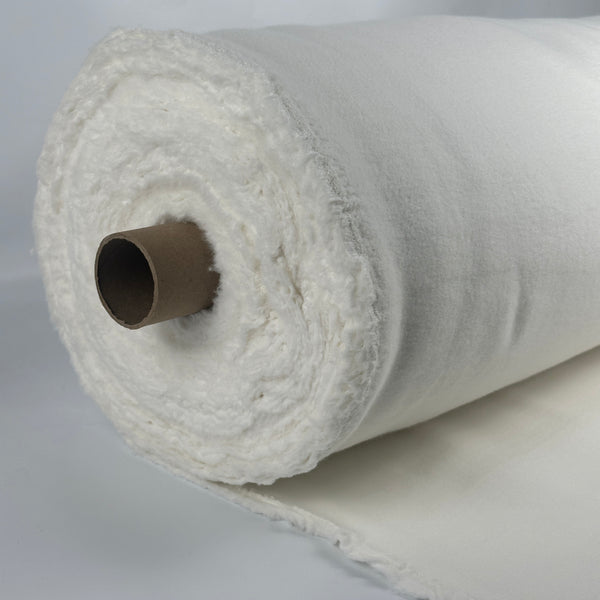 Roll of heavyweight cotton fleece, PFD natural white, brushed back