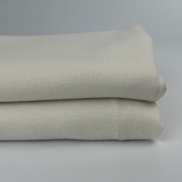 PFD cotton rib knit fabric, folded stack, prepared for dye