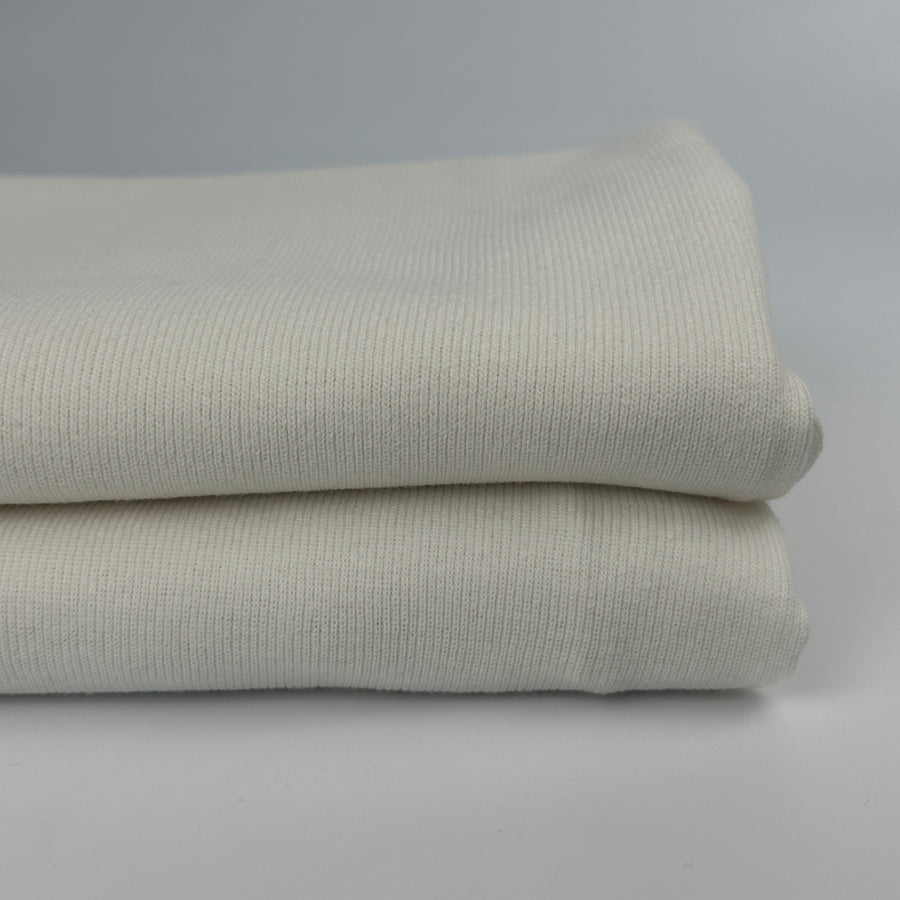 PFD cotton rib knit fabric, folded stack, prepared for dye