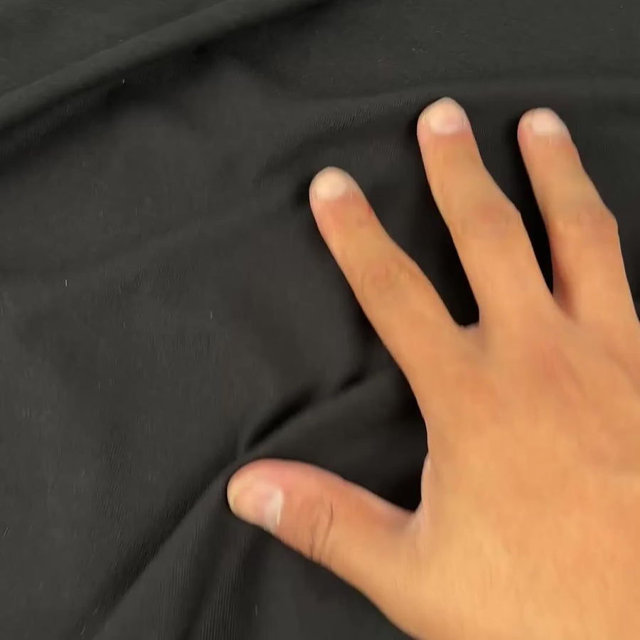Hand feel of black organic cotton jersey knit fabric