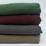 Micro modal cashmere jersey in green, burgundy, charcoal and olive